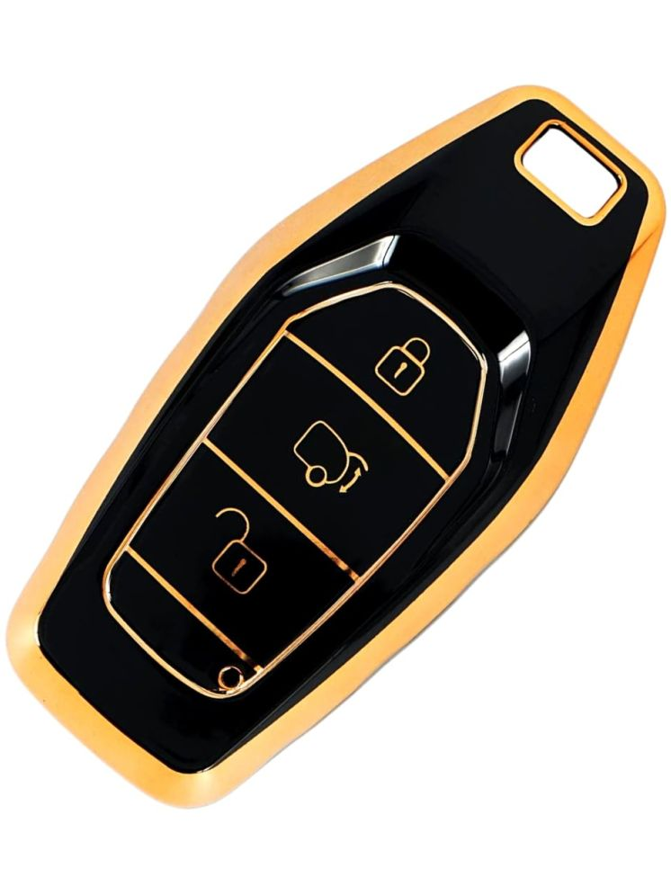     			Car Key Cover, TPU Car Key Cover, 3 Button Key, Compatible with Mahindra XUV-500, Black & Golden