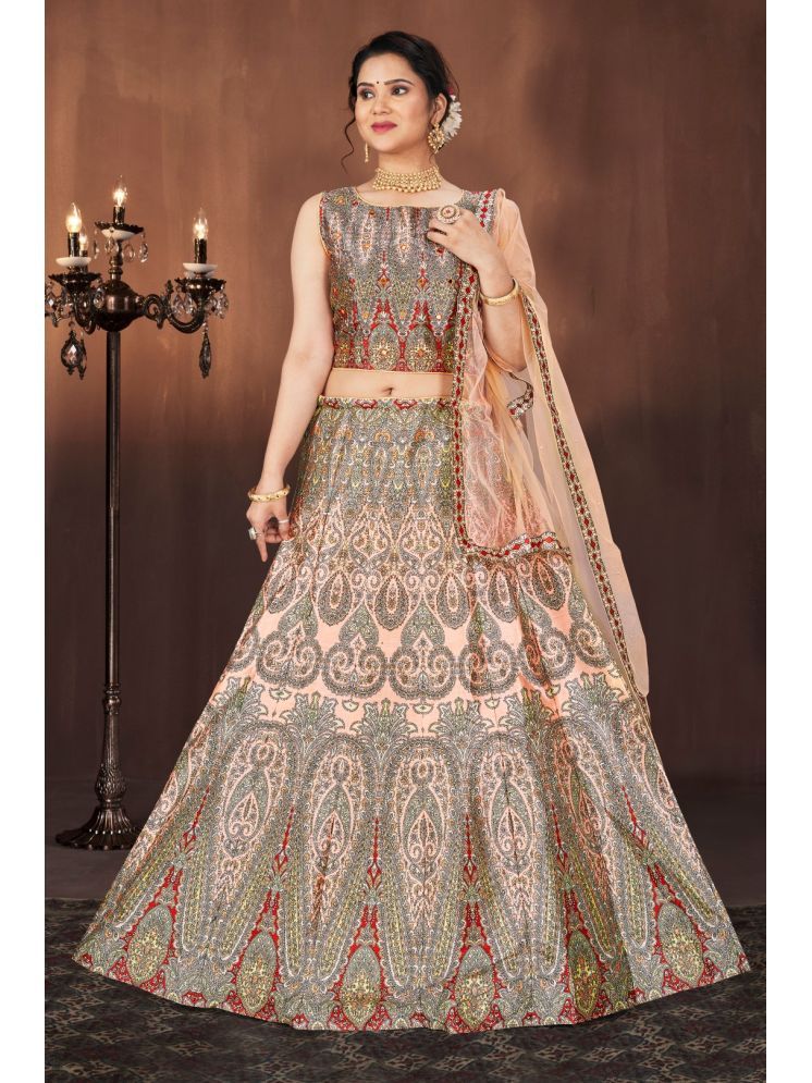     			ETHNIC TREE Peach Silk A-line Stitched Lehenga Single