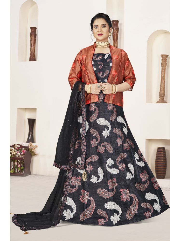     			ETHNICTREE Black Flared Silk Women's Stitched Ethnic Gown ( Pack of 1 )