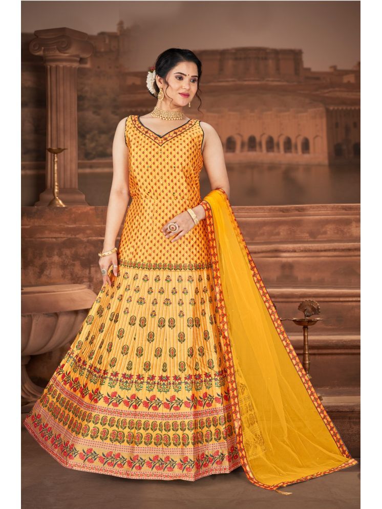     			ETHNICTREE Yellow Flared Silk Women's Stitched Ethnic Gown ( Pack of 1 )