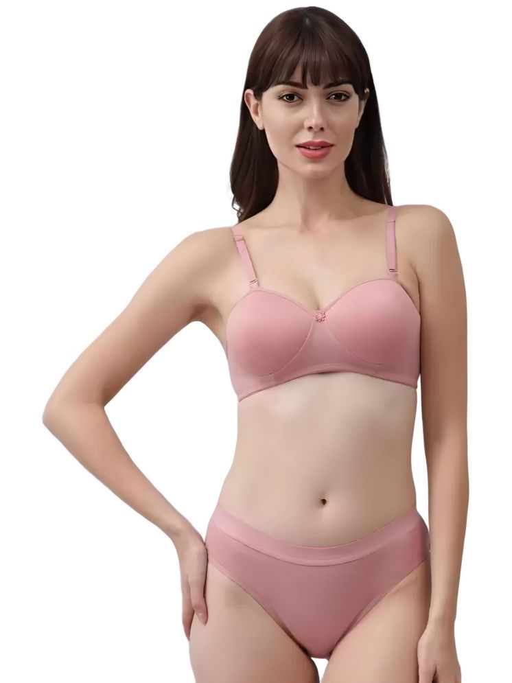     			FVCO Pink Padded Bra Cotton Blend Women's Bra & Panty Set ( Pack of 1 )