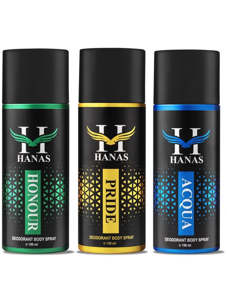     			HANAS Honour, Pride & Acqua Deodorant Spray for Men 450 ml ( Pack of 3 )