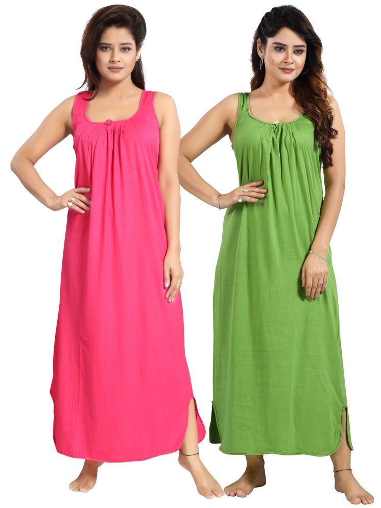     			INNER BEATS Multicolor Cotton Blend Women's Nightwear Night Dress ( Pack of 2 )