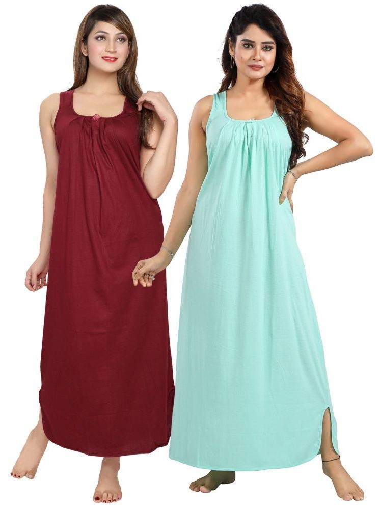     			INNER BEATS Multicolor Cotton Blend Women's Nightwear Nighty & Night Gowns ( Pack of 2 )