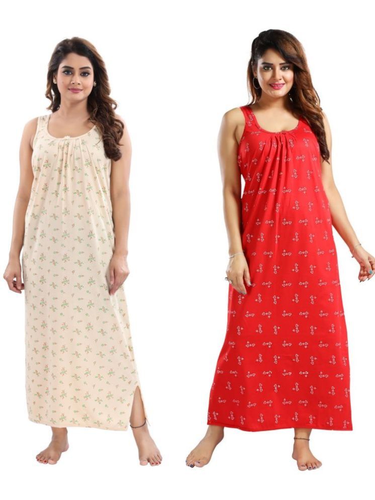     			INNER BEATS Multicolor Cotton Blend Women's Nightwear Nighty & Night Gowns ( Pack of 2 )