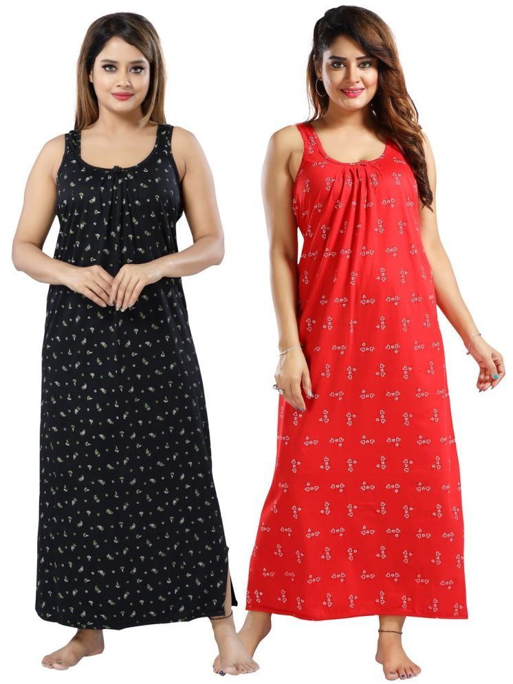     			INNER BEATS Multicolor Cotton Blend Women's Nightwear Nighty & Night Gowns ( Pack of 2 )