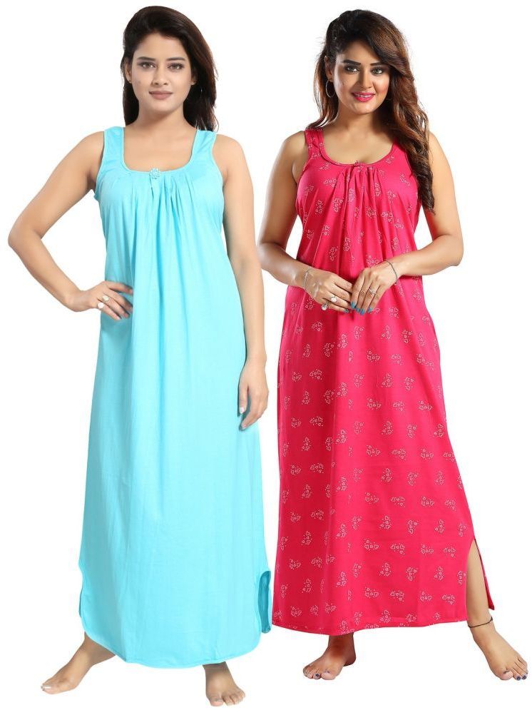     			INNER BEATS Multicolor Cotton Blend Women's Nightwear Nighty & Night Gowns ( Pack of 2 )