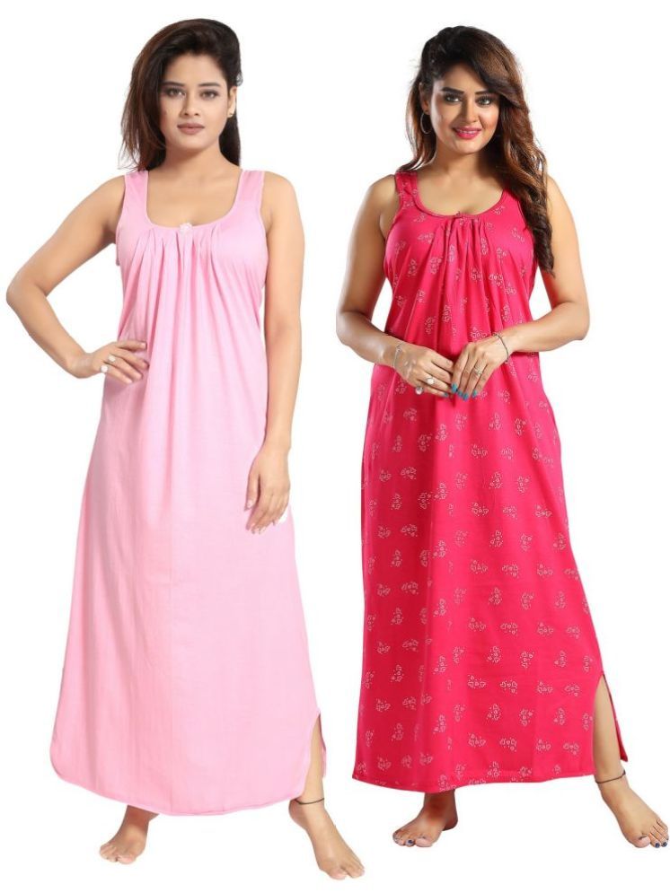     			INNER BEATS Multicolor Cotton Blend Women's Nightwear Nighty & Night Gowns ( Pack of 2 )