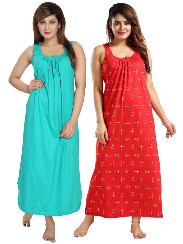     			INNER BEATS Multicolor Cotton Blend Women's Nightwear Nighty & Night Gowns ( Pack of 2 )