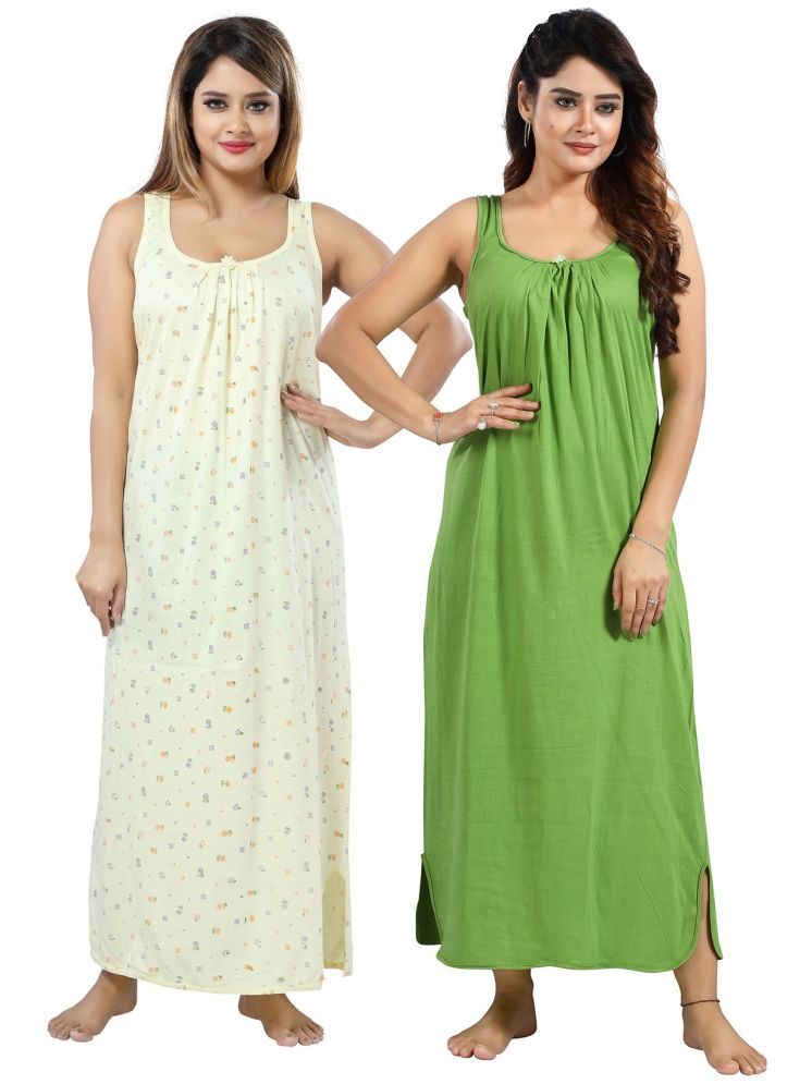     			INNER BEATS Multicolor Cotton Blend Women's Nightwear Night Dress ( Pack of 2 )