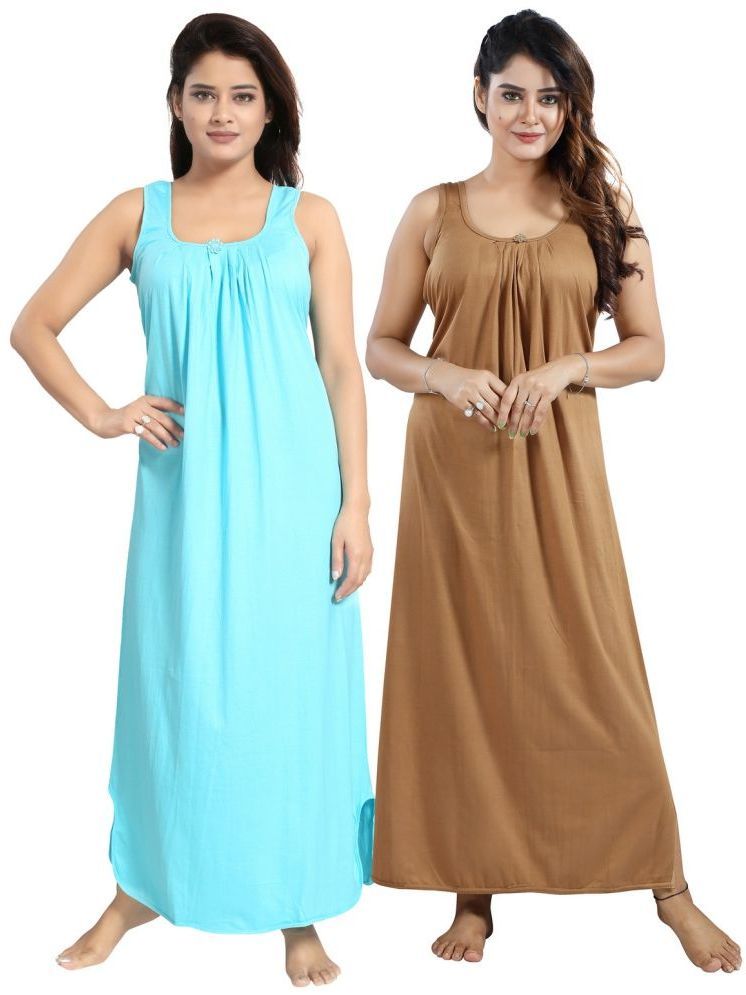     			INNER BEATS Multicolor Cotton Blend Women's Nightwear Nighty & Night Gowns ( Pack of 2 )