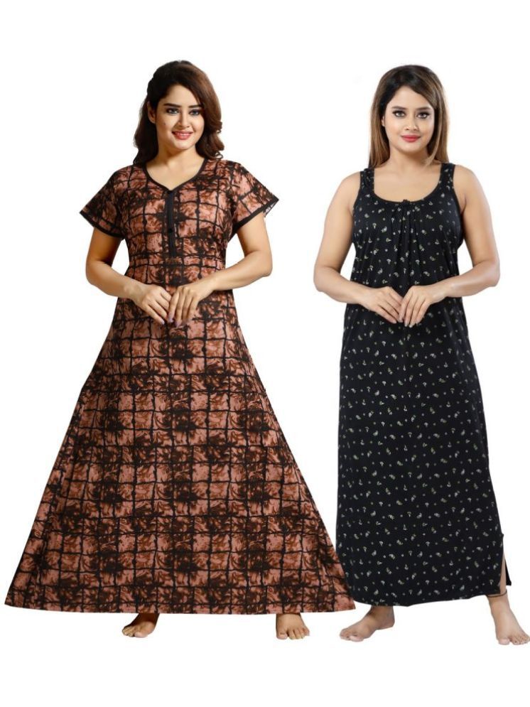     			INNER BEATS Multicolor Cotton Blend Women's Nightwear Nighty & Night Gowns ( Pack of 2 )