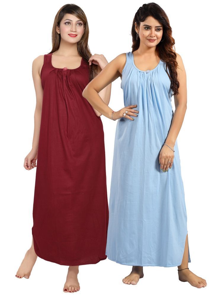     			INNER BEATS Multicolor Cotton Blend Women's Nightwear Nighty & Night Gowns ( Pack of 2 )