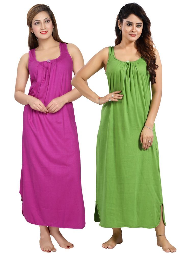     			INNER BEATS Multicolor Cotton Blend Women's Nightwear Night Dress ( Pack of 2 )