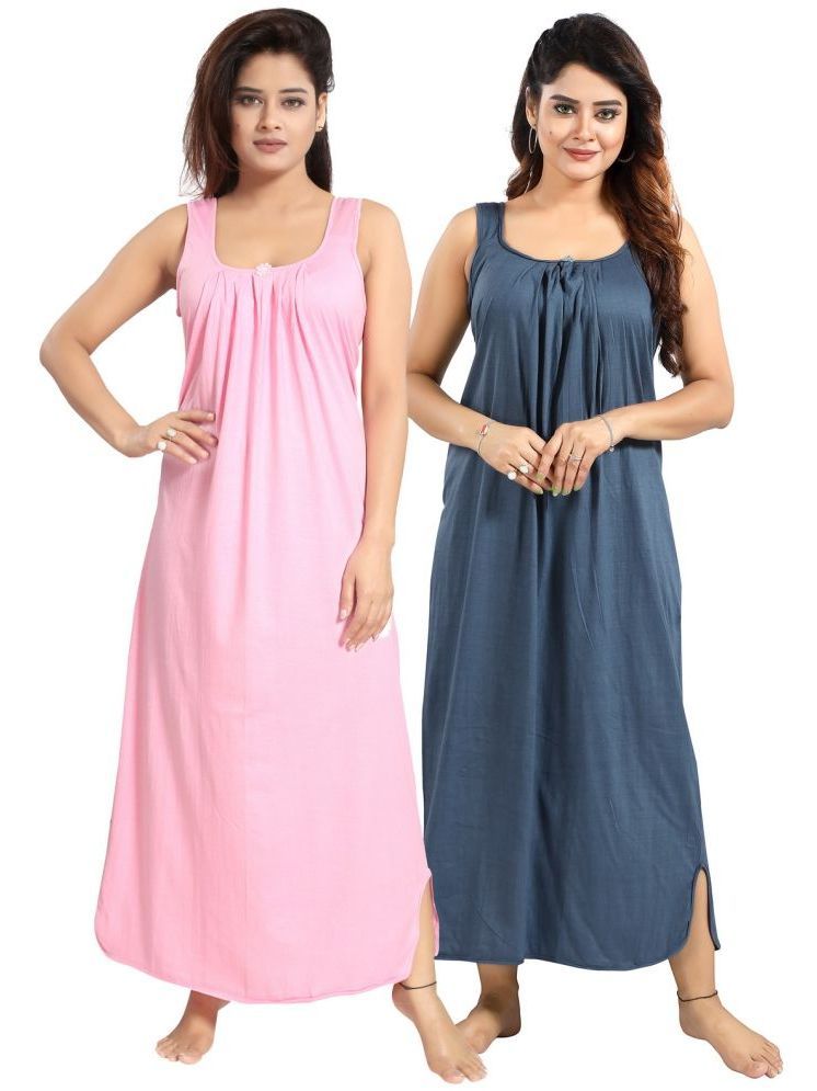     			INNER BEATS Multicolor Cotton Blend Women's Nightwear Nighty & Night Gowns ( Pack of 2 )