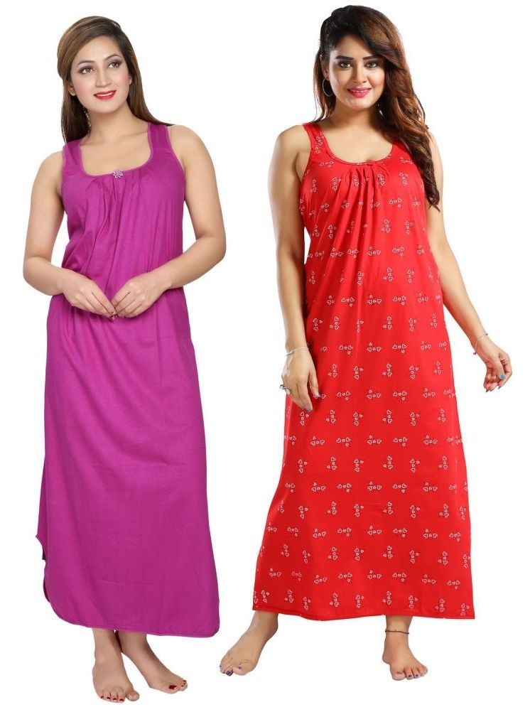     			INNER BEATS Multicolor Cotton Blend Women's Nightwear Nighty & Night Gowns ( Pack of 2 )