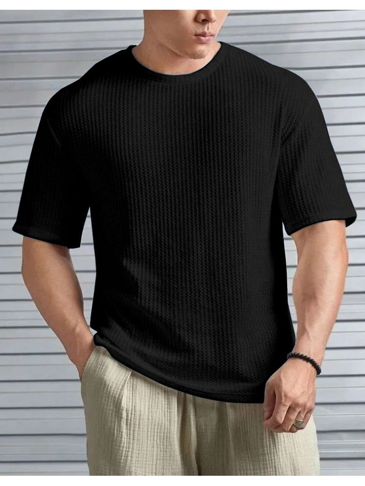     			KAJARU Cotton Blend Regular Fit Self Design Half Sleeves Men's Round T-Shirt - Black ( Pack of 1 )