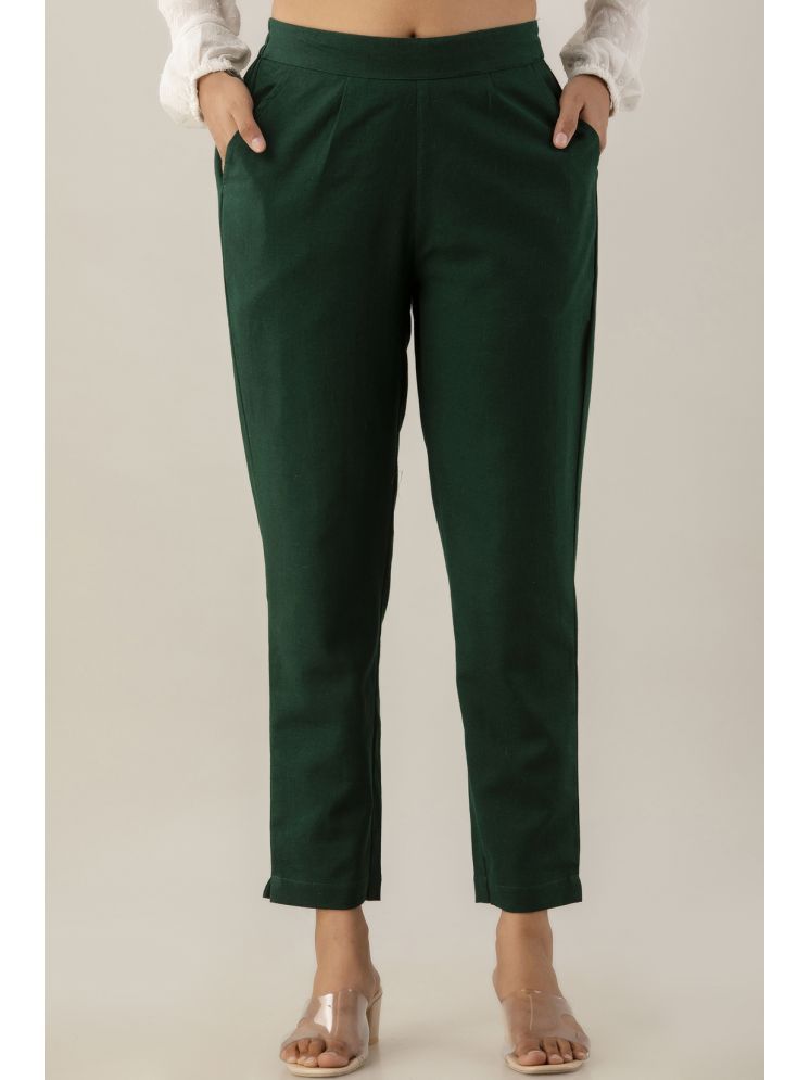     			Kohsh Green Cotton Regular Women's Cigarette Pants ( Pack of 1 )