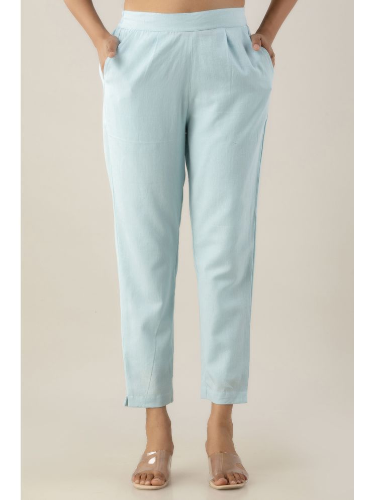     			Kohsh Light Blue Cotton Regular Women's Cigarette Pants ( Pack of 1 )