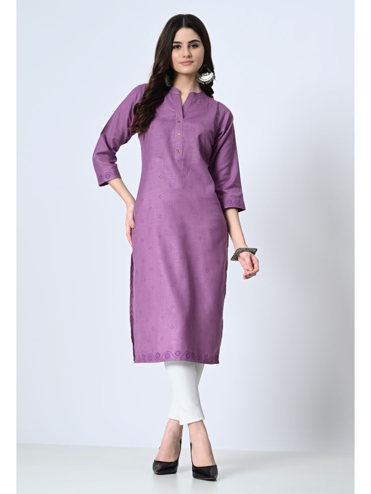     			MAURYA Cotton Blend Printed Straight Women's Kurti - Purple ( Pack of 1 )