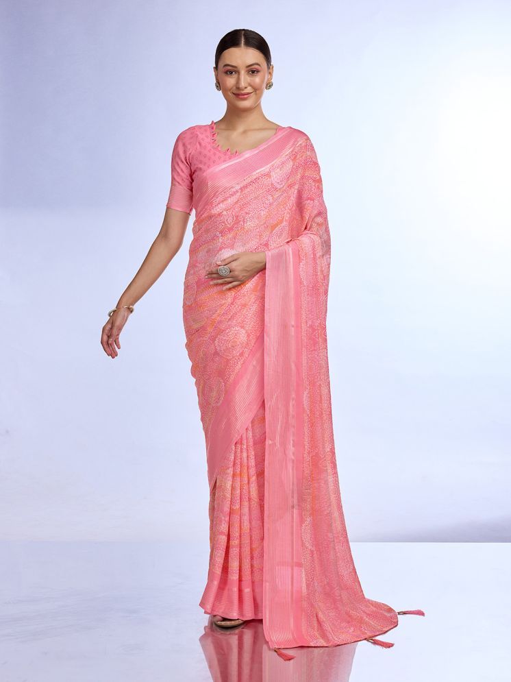     			Rekha Maniyar Georgette Printed Saree With Blouse Piece - Pink ( Pack of 1 )