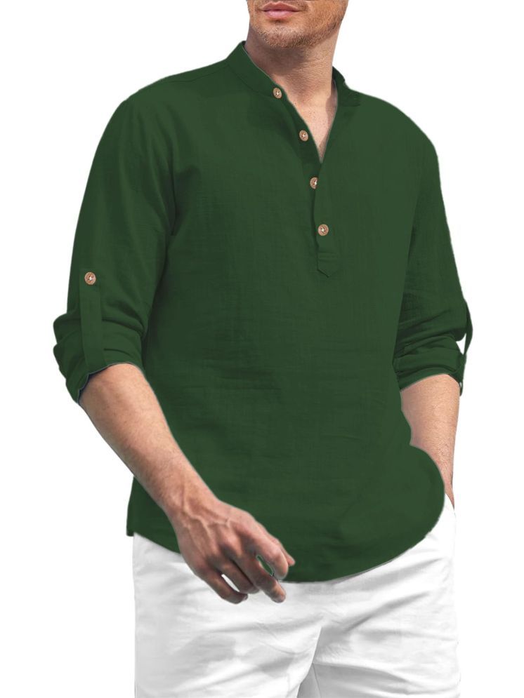     			Vida Loca Dark Green Cotton Blend Men's Shirt Style Kurta ( Pack of 1 )