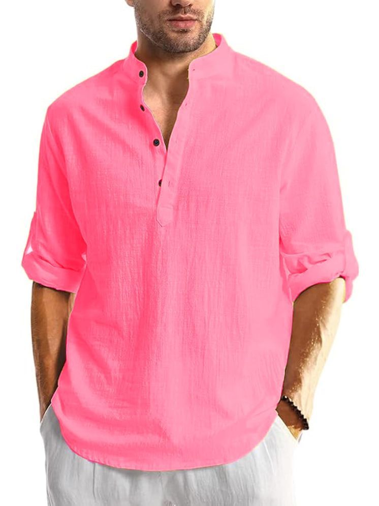     			Vida Loca Pink Cotton Blend Men's Shirt Style Kurta ( Pack of 1 )