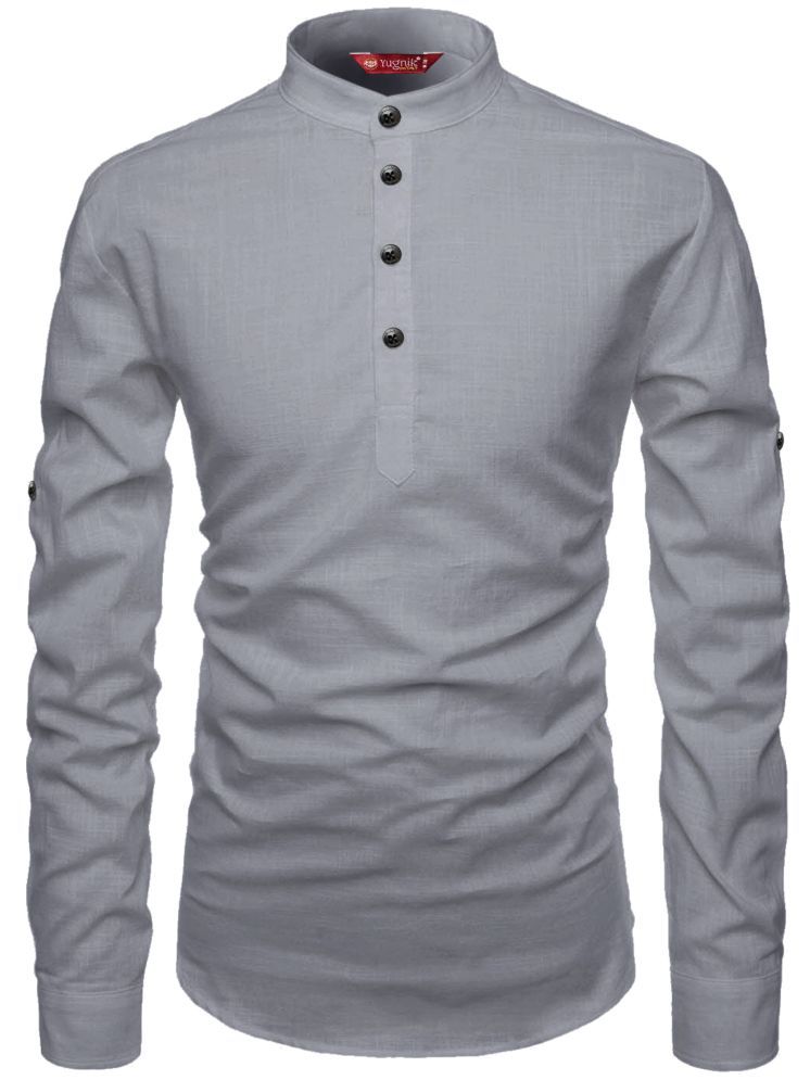     			Yugnik Grey Cotton Men's Shirt Style Kurta ( Pack of 1 )