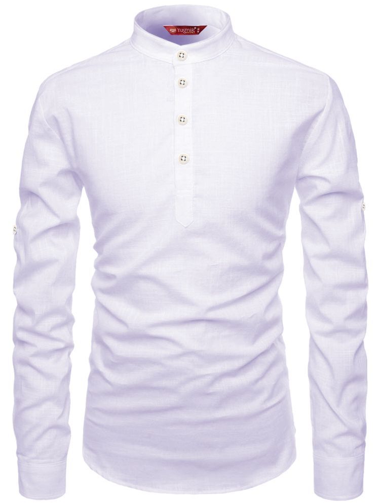     			Yugnik White Cotton Men's Shirt Style Kurta ( Pack of 1 )