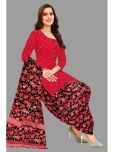 shree jeenmata collection Unstitched Cotton Printed Dress Material - Red ( Pack of 1 )