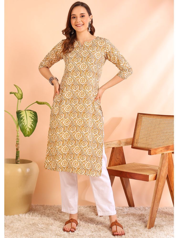     			DSK STUDIO Viscose Printed Straight Women's Kurti - Mustard ( Pack of 1 )