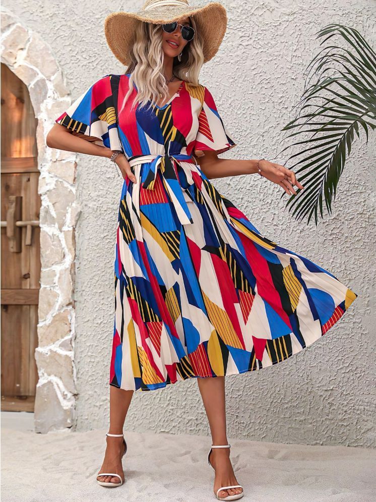     			Femvy Polyester Printed Knee Length Women's Fit & Flare Dress - Multi Color ( Pack of 1 )