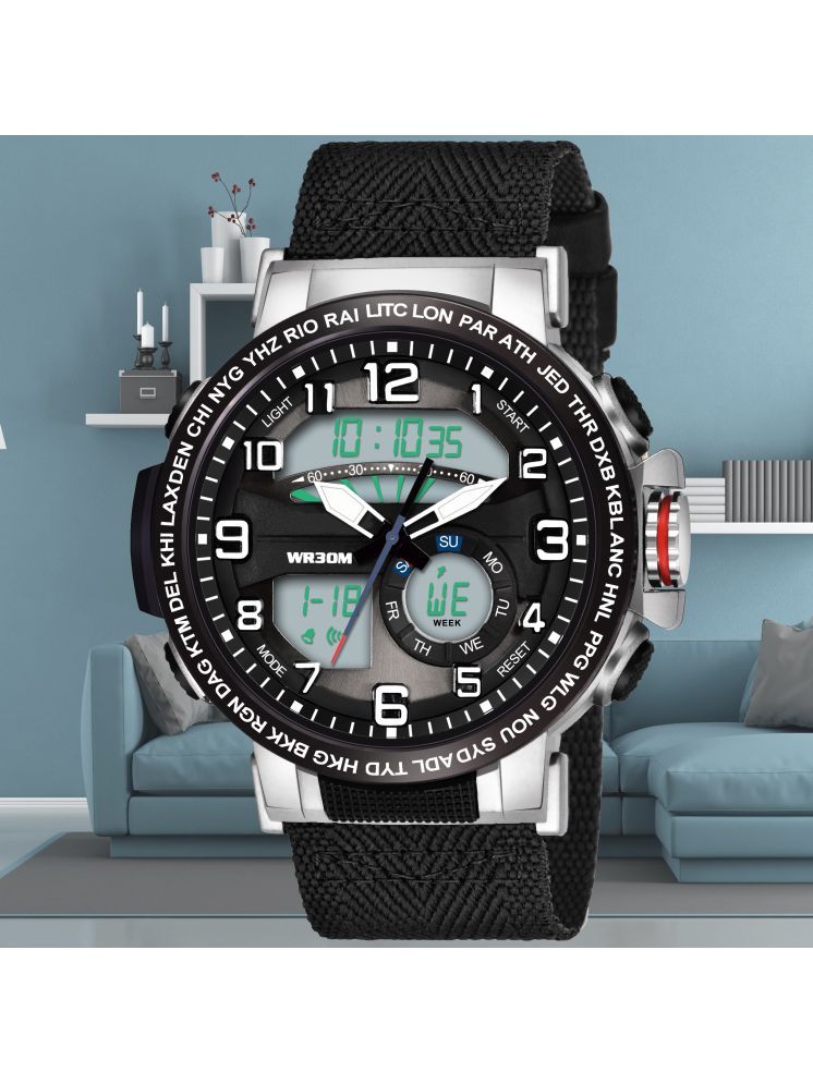     			Harbor Black Fabric Analog-Digital Men's Watch