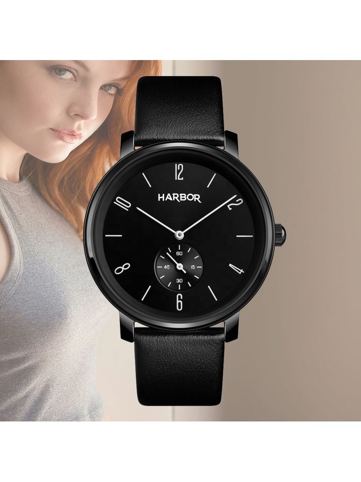     			Harbor Black Leather Analog Men's Watch