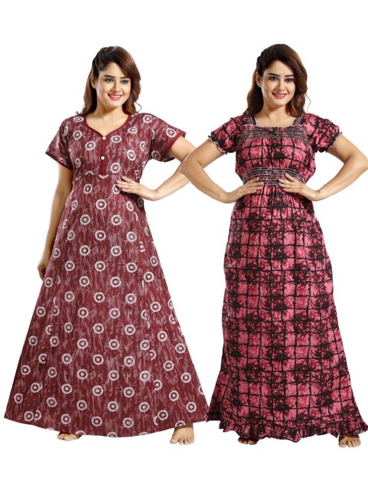     			INNER BEATS Multicolor Cotton Blend Women's Nightwear Nighty & Night Gowns ( Pack of 2 )