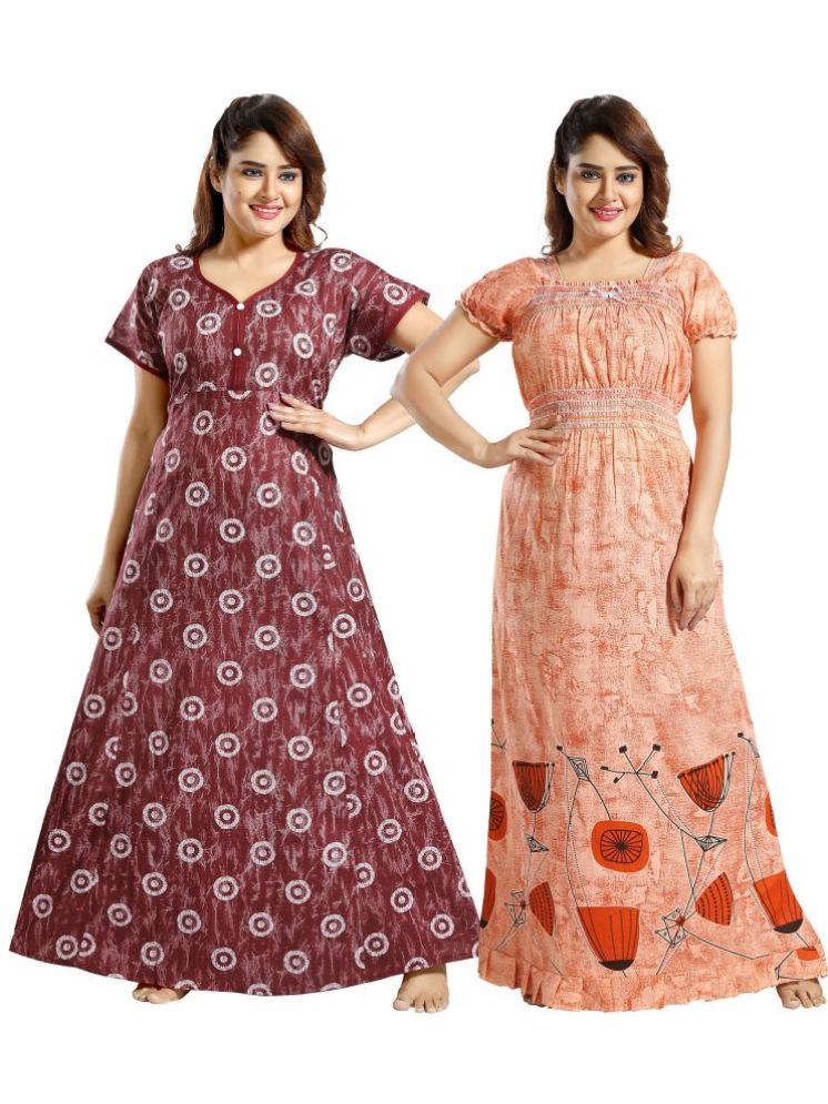     			INNER BEATS Multicolor Cotton Blend Women's Nightwear Nighty & Night Gowns ( Pack of 2 )