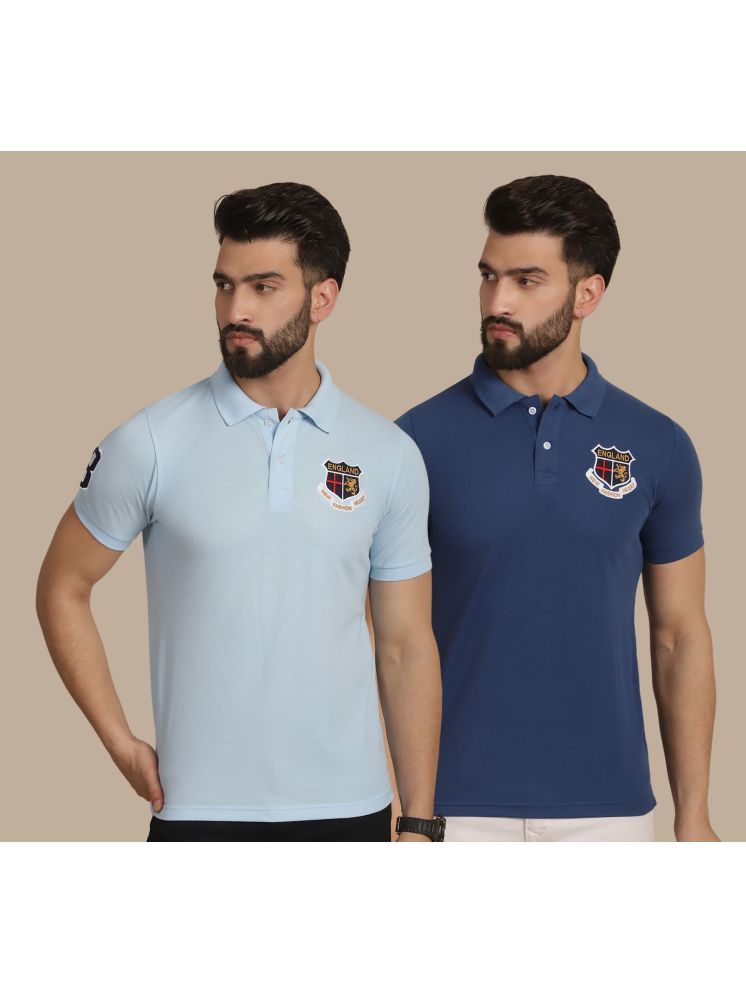     			NVI Sky Blue Cotton Regular Fit Men's Sports Polo T-Shirt ( Pack of 2 )