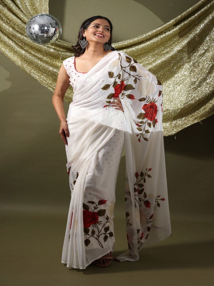     			PHORIA STYLE Chiffon Printed Saree With Blouse Piece - White ( Pack of 1 )