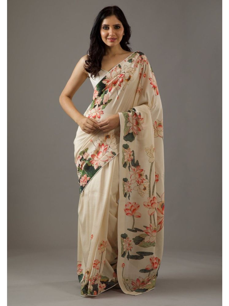     			PHORIA STYLE Crepe Printed Saree With Blouse Piece - Off White ( Pack of 1 )