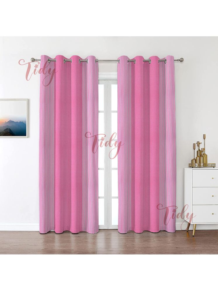     			Tidy Vertical Striped Room Darkening Eyelet Curtain 8 ft ( Pack of 2 ) - Pink