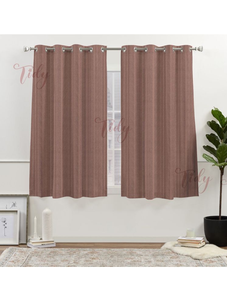     			Tidy Vertical Striped Room Darkening Eyelet Curtain 5 ft ( Pack of 2 ) - Beige