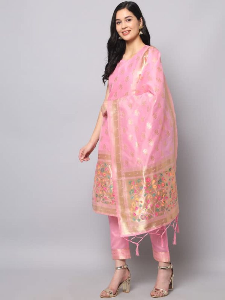     			VredeVogel Cotton Silk Printed Kurti With Pants Women's Stitched Salwar Suit - Pink ( Pack of 1 )