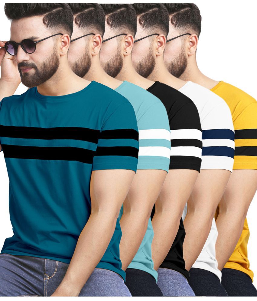     			AUSK Cotton Blend Regular Fit Striped Half Sleeves Men's T-Shirt - Mustard ( Pack of 5 )