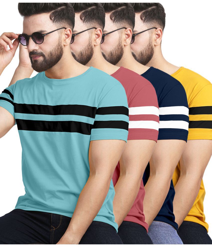     			AUSK Cotton Blend Regular Fit Striped Half Sleeves Men's T-Shirt - Mustard ( Pack of 4 )