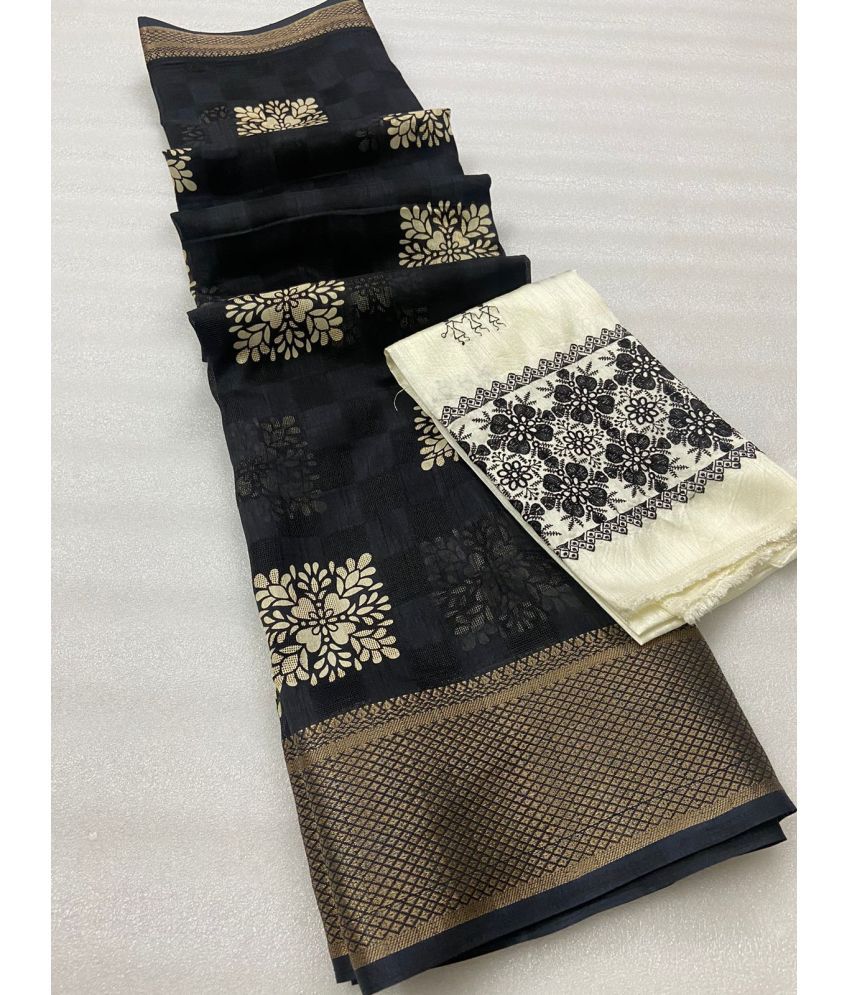     			Bhuwal Fashion Jute Printed Saree With Blouse Piece - Black ( Pack of 1 )