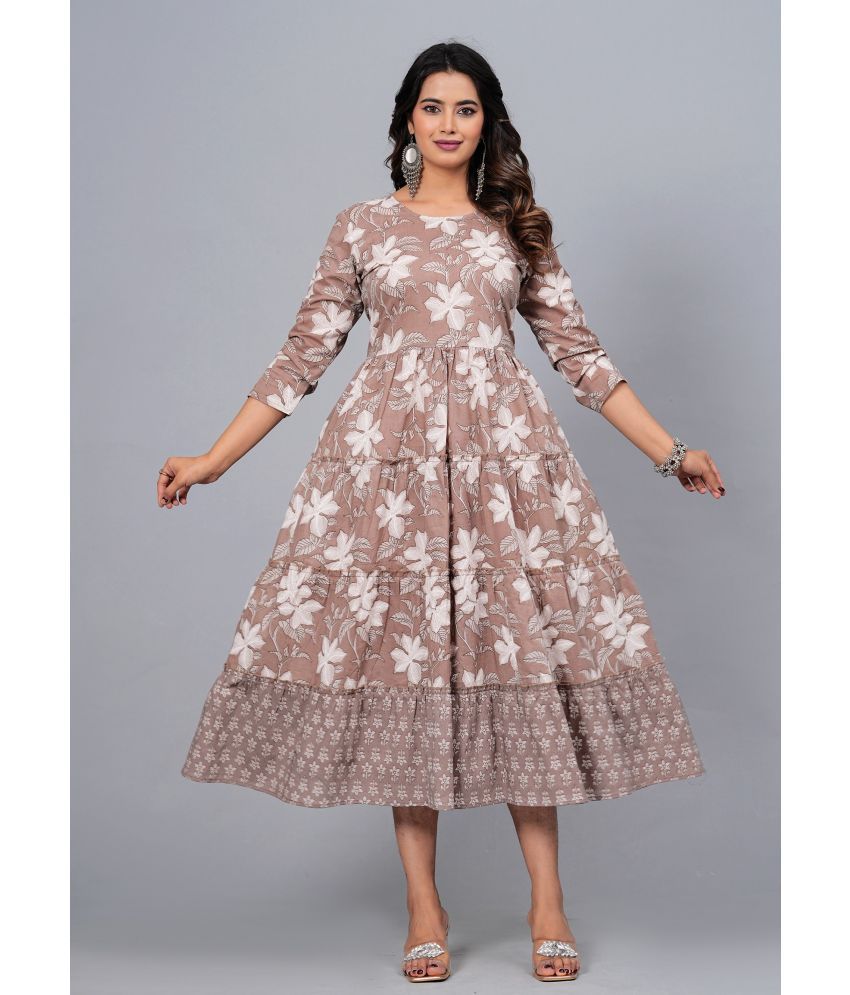     			CTMTEX Rayon Flex Printed Anarkali Women's Kurti - Brown,White ( Pack of 1 )