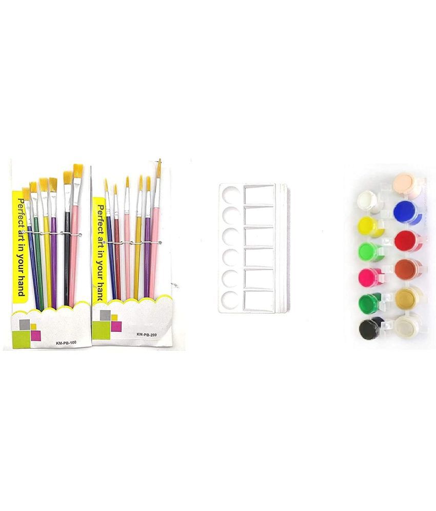     			ECLET 12 Painting Brush (6 Round + 6 Flat)+ Color Plate +12 Shade Tempra Colors/Paints/Water Colours for Painting/Kids/Colour Paints/Drawing for Kids a