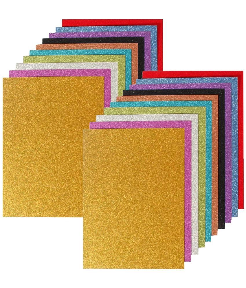     			ECLET 20 Self Adhesive Easy to Peel Off Glitter EVA Foam Sheets, A4 Size, Pack of 20 (Assorted Colors)