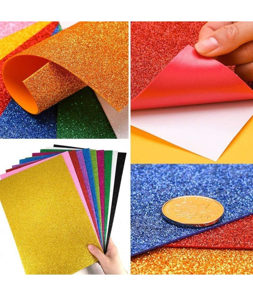     			ECLET A4 Glitter Foam Sheet Sparkles 2 mm Thick 10 Different Color, for Art & Craft