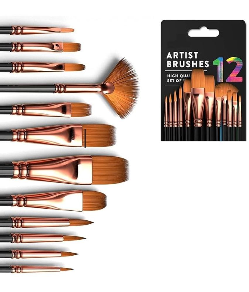     			ECLET Craft Painting Brushes Set of 12 Professional Round Pointed Tip Nylon Hair Artist Acrylic Paint Brush for Acrylic/Watercolor/Oil Painting(N)